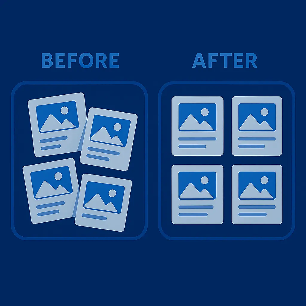 Before and after using Subgrid for card layouts