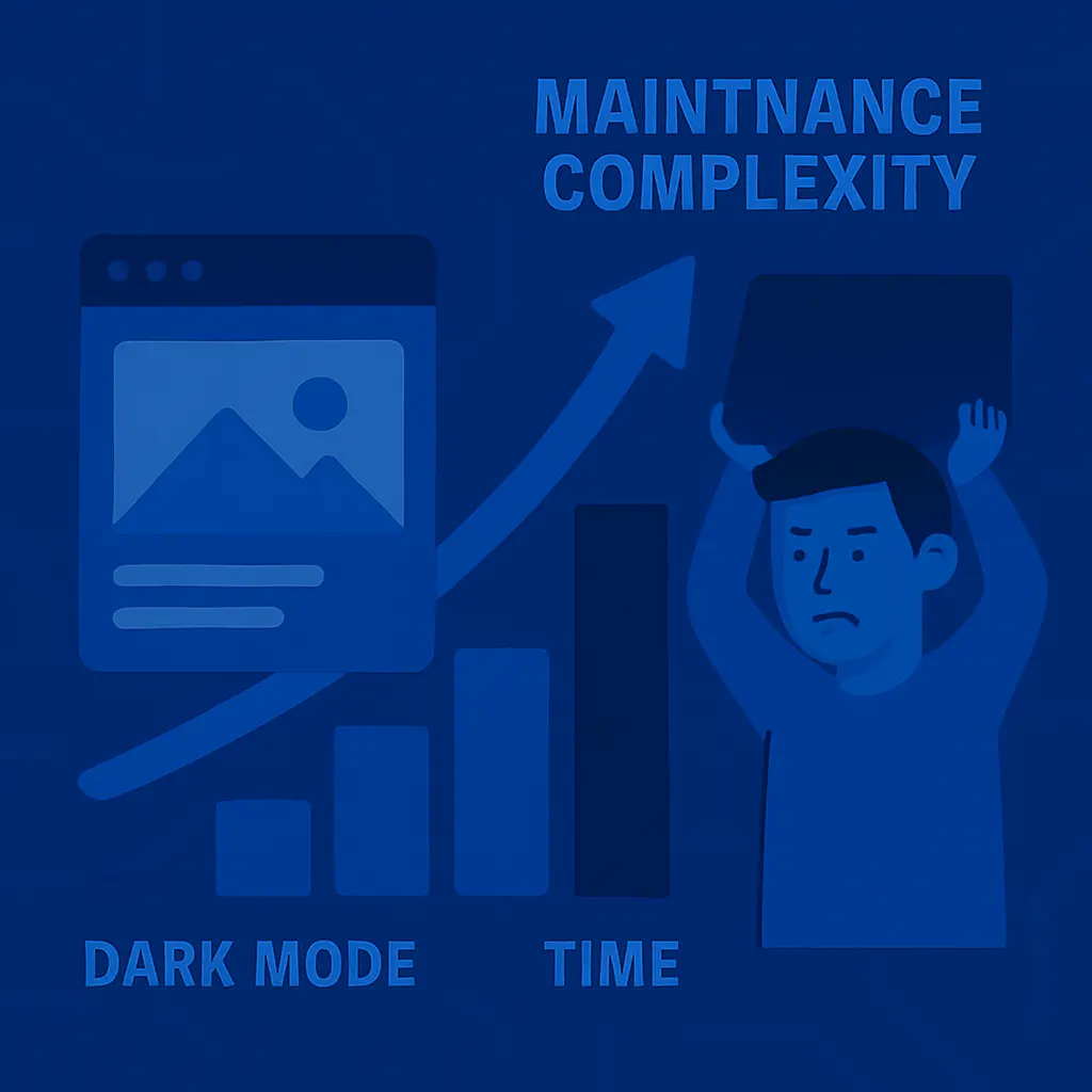 Illustration of rising complexity with dark mode maintenance