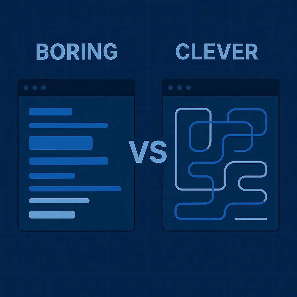Comparison between boring, maintainable code and clever, brittle code