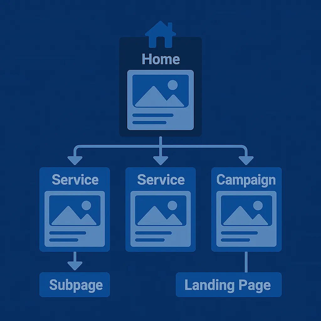 Diagram showing scalable modular site with individual service and campaign pages