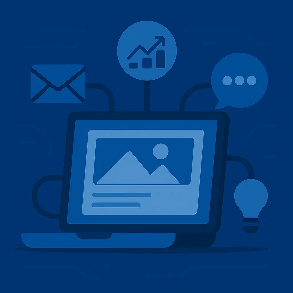 Illustration of a website working like an employee, managing multiple tasks