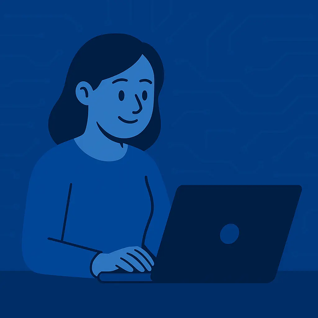 Founder confidently working on a laptop