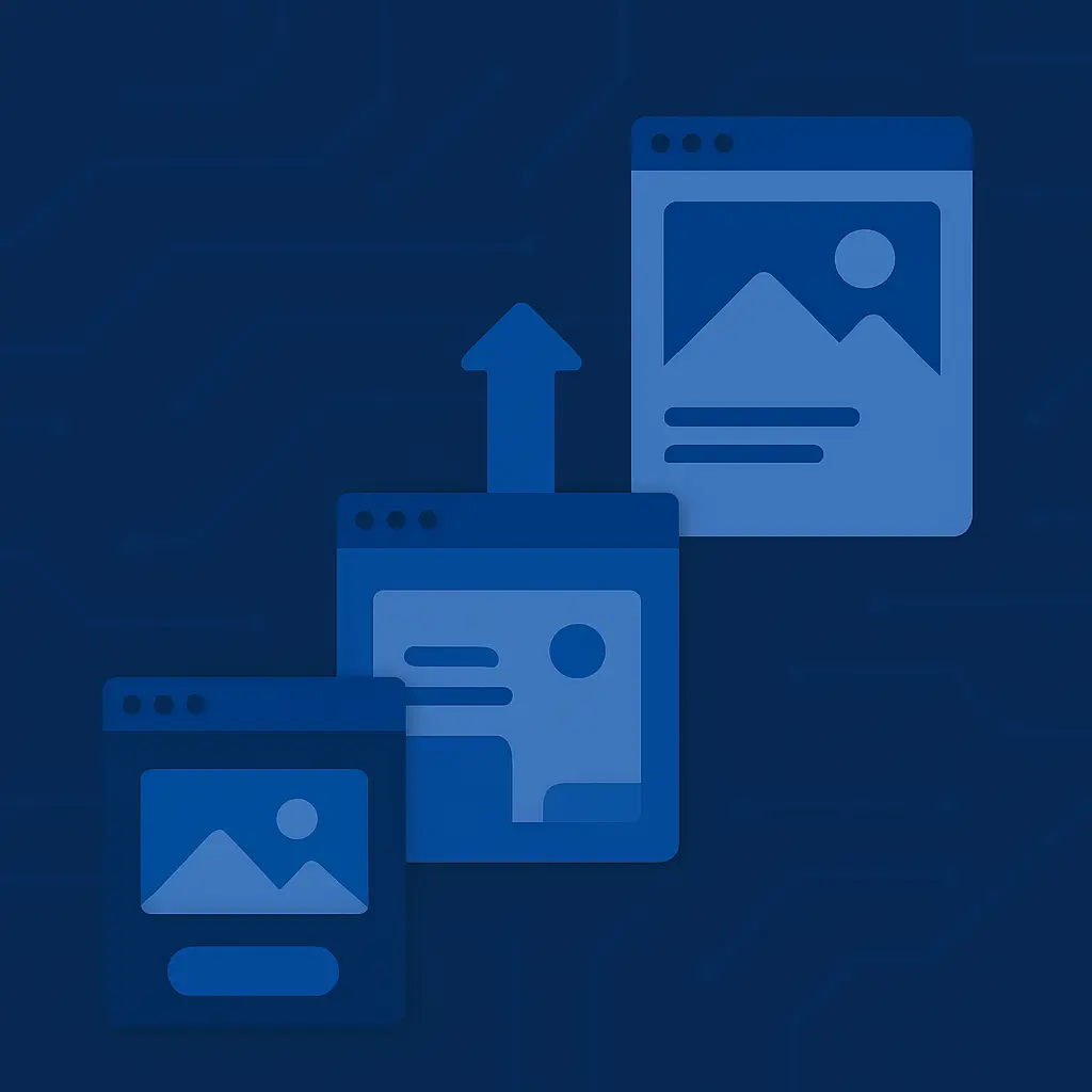 Concept graphic showing iterative website improvements over time